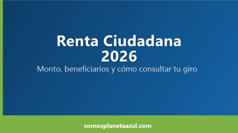 Portada azul institucional sobre Renta Ciudadana 2026 con su monto, beneficiarios y cómo consultar